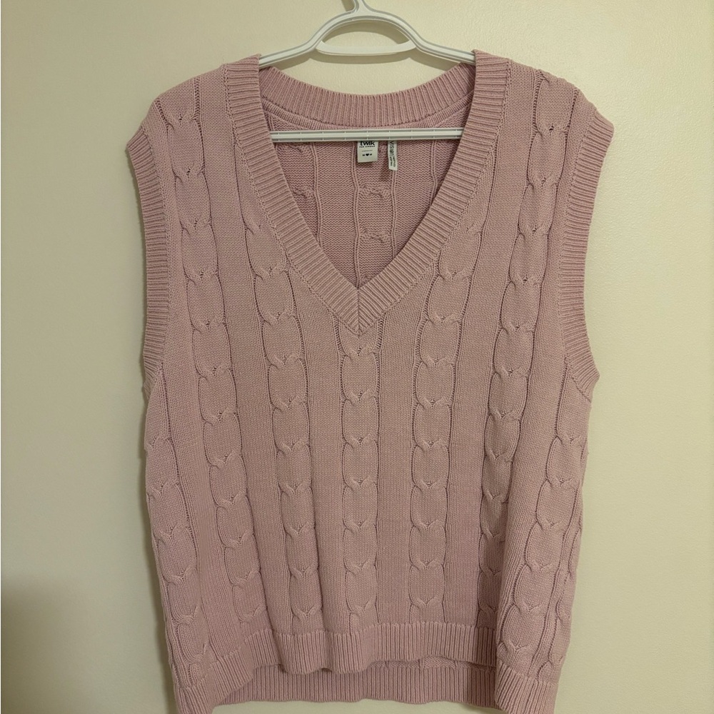 Twik Mauve V-Neck Cable Knit Sweater Vest